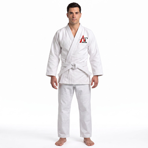 Unisex <b>Kids</b> White Martial Arts Uniform Set Long Sleeve V-Neck Training Gi with <b>Belt</b> - Product Image 1