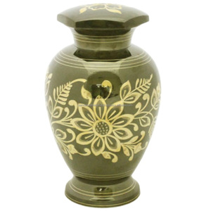 Urnas de cremación para adultos de latón de nueva forma con diseño de flores, urnas funerarias de Metal con acabado de Color dorado y gris para cenizas humanas - Product Image 1