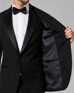 Costume de smoking noir en laine pour homme, simple boutonnage, revers cranté, style britannique, tenue de cérémonie pour mariage, soirée ou bal de promo - Product Image 3