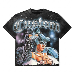 T-shirt personnalisé à manches courtes pour homme, imprimé, col roulé décontracté, 100% coton, respirant, style hip-hop, jaune - Product Image 2