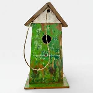 Casa para Pájaros Reciclada, Hecha a Mano, Sostenible, de Madera, Estilo Barco, Color Madera Envejecida, Jaula Original para Pájaros, Casa para Pájaros Pequeños de Exterior - Product Image 1