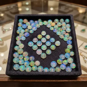 Opalite de Welo d'Éthiopie naturelle blanche en gros, cabochon rond, pierres précieuses en vrac pour la fabrication de bijoux fins - Product Image 5
