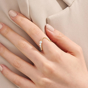Yellow Gold 14K Graduated Lab Grown Diamond Round Brilliant Cut Filled Luxury <b>Open</b> Band <b>Ring</b> - Product Image 4