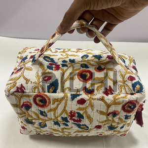 Indian Block Printed Eco-Friendly Large Sangria Red Cotton <b>Quilted</b> Travel for <b>Bag</b> Reusable Handmade Custom <b>Makeup</b> Organizer - Product Image 6