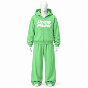 <b>Prime</b> Power Women Oversized Hoodie Jogger Set Green Cotton Fleece Tracksuit Casual Two Piece Outfit Streetwear Autumn Wear - Product Image 1