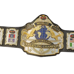 เข็มขัดแชมป์โลกเฮฟวี่เวท WWE ดีไซน์สีทองและสีดำ พร้อมธงชาติและโลโก้ MCV - Product Image 5