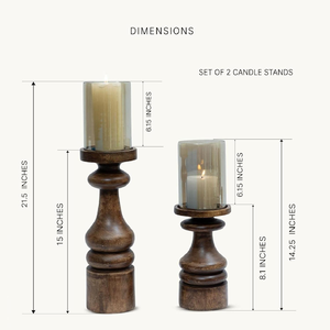 Support à bougies en bois - Ensemble de 2 supports à bougies en bois de manguier pour la décoration de la maison avec verre, centre de table, pilier rond - Product Image 3