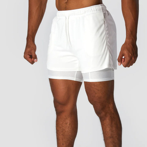 Men's <b>White</b> Quick Dry Sport <b>Shorts</b> Elastic Waist Solid Color Mesh Liner <b>Short</b> Length Athletic Wear 2026 OEM Men's 2 Pack Solid - Product Image 2