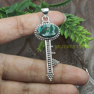 Colgante de Plata de Ley 925 con Crisocola y Malaquita, Collar Hecho a Mano con Piedras Preciosas Estilo Boho Vintage, Joyería Espiritual, Regalo Unisex - Product Image 6