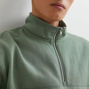 Sudadera con media cremallera para hombre – Sudadera oversize de algodón polar estilo urbano, peso pesado, corte relajado, con cremallera de cuarto y bolsillo canguro - Product Image 1