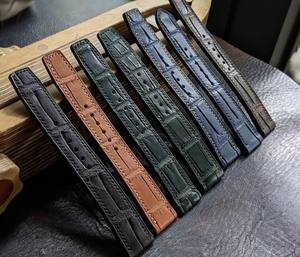 Correa de Reloj de Cuero de Lujo Hecha a Mano con Banda de Cocodrilo de Alta Gama, Correa de Reloj de Cuero Azul con Costuras - Product Image 5