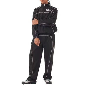 Ensemble de survêtement d'hiver imprimé noir pour homme, grande taille, 2 pièces, coupe-vent à séchage rapide, avec logo personnalisé, en nylon, pour la course et la gym, avec passepoil blanc - Product Image 4