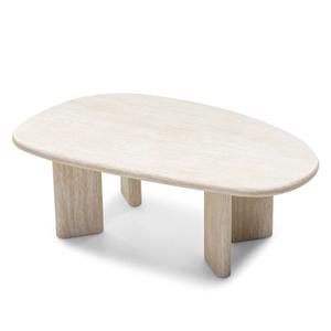 Modern Luxury Solid Mango Wood <b>Oval</b> Travertine <b>Coffee</b> <b>Table</b> Natural Stone Texture Cream <b>Coffee</b> <b>Table</b> with Chunky Legs - Product Image 2