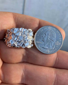 Anillos de compromiso y boda personalizados de plata de ley 925 maciza, chapados en rodio, con incrustaciones de circonitas NUGGET Pinky, engaste de púas, estilo Hip Hop Rapper, corte 'Ice Cut' - Product Image 4