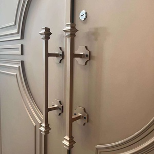 Royal Luxury Traditional Steel Entry Door with Geometric Glass Panels Arched Design <b>Swing</b> Style Exterior Use Finished Surface - Product Image 5