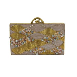 Bolso de mano indio artesanal de latón con incrustaciones de nácar y detalles de cristal, bolso de fiesta de lujo. - Product Image 1