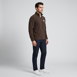 Dumela Men's <b>Brown</b> Quarter Zip <b>Fleece</b> Pullover With White Logo Front Print Regular Fit Casual Autumn Wear - Product Image 4