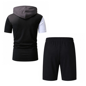 Conjunto de Camiseta con Capucha y Pantalones Cortos para Hombre, Estilo Color Block, Secado Rápido, Ropa Deportiva Casual, Estilo Urbano, Dos Piezas - Product Image 2
