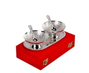 Indian Wedding Decorative German Silver <b>Bowl</b> Set With Spoon Noodle <b>Soup</b> Salad Silver <b>Bowl</b> Beautiful Home Decor Silver <b>Bowl</b> Set - Product Image 1