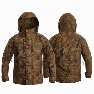 Trendy Fashionable Waterproof Camouflage Hooded Jacket Windproof Outdoor Workwear Lightweight Full Zip <b>Coat</b> with Adjustable Hood - Product Image 4