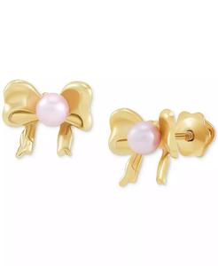 Orecchini con fiocco rosa in oro 14k per bambini con perla d'acqua dolce coltivata (3mm) | Macacy's - Product Image 3
