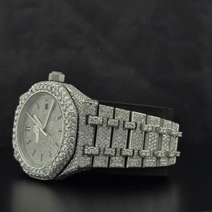 Reloj de Pulsera de Cuarzo de Acero Inoxidable con Moissanita Iced Out, Esfera Redonda para Correa de 20mm, Cristal, Lujo y Moda - Product Image 3