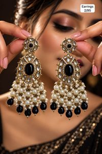 Pendientes colgantes estilo candelabro Kundan, imitación de perlas, latón chapado en oro, diseño floral, joyería moderna para mujer, para fiestas y bodas - Product Image 3