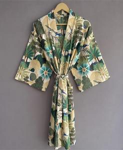 Robe Kimono d'été décontractée à imprimé floral, vêtements de nuit d'été et kimono décontracté pour femmes à imprimé floral 100% coton - Product Image 5