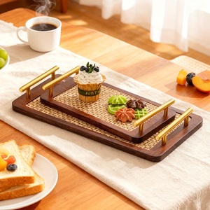 Ensemble de plateaux de rangement et de service en bois de luxe avec poignées dorées, design empilable, idéal pour les collations, les fruits, les noix et une maison élégante - Product Image 6