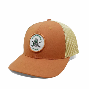 Sombreros de camionero personalizados Logotipo tejido personalizado Gorras naranjas Gorra para exteriores Pre Curve Bill, Gorra de camionero para hombre - Product Image 1