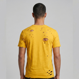 T-shirts déchirés pour hommes, mode streetwear, manches courtes, col rond, t-shirt déchiré pour hommes, 100% coton, vêtements décontractés, t-shirt déchiré pour hommes - Product Image 3