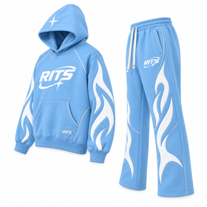 Conjunto Deportivo RITS para Niños, Sudadera con Capucha y Pantalones Azules con Diseño de Llamas, Transpirable, de Poliéster, para Primavera - Product Image 3