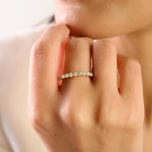 Fine Luxury Women Round Brilliant Cut Diamond <b>Stacking</b> Half Eternity Band <b>Ring</b> For Unisex Sparkle Jewelry 14K Pure Yellow Gold - Product Image 4