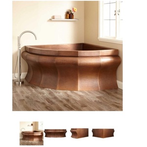 Luxury Elegant Square Double Wall Hammered Copper Antique Freestanding Bathtub Eco-Friendly Rustic Modern Soaking Tub. - Product Image 5