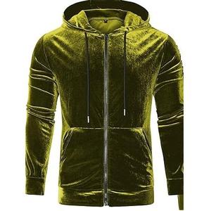 Sweat à capuche zippé en velours noir, couleur unie, coupe classique, pour l'hiver, fermeture intégrale à glissière - Product Image 3