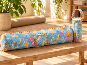 Bolsa de Yoga a Rayas Bohemias de Algodón Hecha a Mano VEER HANDIRCRAFTS con Cremallera y Asa Suave, 28 Pulgadas, Capacidad de 21L - Product Image 1