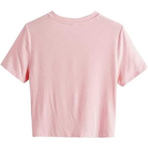 Camiseta Corta para Mujer, Cuello Redondo, Color Sólido, Tejido de Punto, Estilo Casual para Todas las Temporadas - Product Image 1