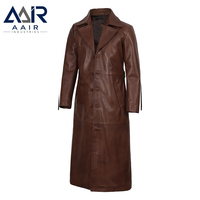Manteau long en cuir véritable pour homme, respirant, coupe régulière, coupe-vent, pour tenue décontractée ou formelle