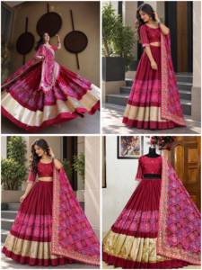 Ensemble Lehenga Choli pour femme avec dupatta imprimé et travail miroir, en toile Patta, longueur ras du sol, séchage rapide, toutes saisons, tenue indienne pour mariage et fête - Product Image 6