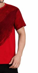 T-shirt décontracté pour homme, col rond, manches courtes, coupe classique, respirant, imprimé, tricoté en polyester 320g, rouge uni - Product Image 5