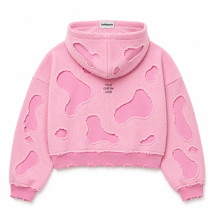 Sudadera con Capucha Tejida, Diseño Recortado, Cierre de Cremallera, Estilo Urbano Holgado, Unisex, Otoño Invierno - Product Image 2