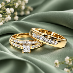 Ensemble de trois bagues en diamant |   Bague de Mariage pour Femme |   Groupe de musique masculin de grande envergure |   Ensemble de bagues de mariage en or 10 carats avec diamant naturel |   Bijoux fins pour couple - Product Image 2
