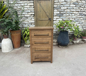 Solid Wood 5 Drawer Dresser Rustic <b>Storage</b> Cabinet Brown Wooden <b>Chest</b> for Bedroom Living Room - Product Image 2