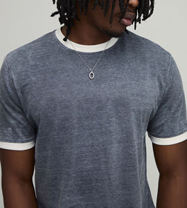 T-shirts pour hommes en coton polyester, coupe classique, effet délavé, manches courtes, col contrastant, en vente - Product Image 5