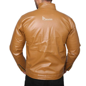 Tan <b>Brown</b> Color Solid Color Casual Wear <b>Men</b> <b>Leather</b> <b>Jacket</b> Streetwear New Fashion Comfortable Wholesale Customized - Product Image 5