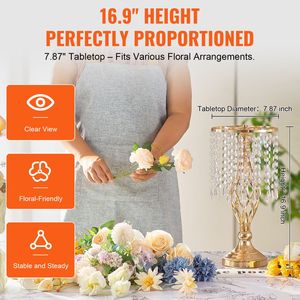 20 Pezzi Supporto per Fiori in Metallo Dorato 43cm/16.9FT, Vaso Centrotavola in Cristallo per Matrimoni, Espositore Floreale per Decorazioni da Tavola - Product Image 3