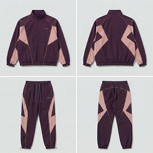 Ensemble de survêtement pour homme personnalisé avec logo, couleur bordeaux, veste coupe-vent en nylon et pantalon, 2 pièces, style streetwear, tenue de sport OEM - Product Image 5