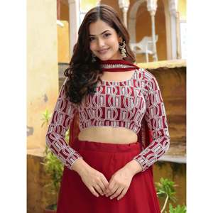 <b>Red</b> <b>Sequins</b> Georgette Evening Dress Lehenga Choli - Product Image 5