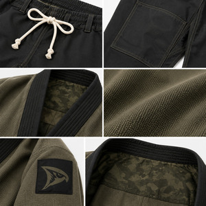 Dravelle Industry Men's BJJ Kimono Olive Green Black Pants 100% Cotton Durable Regular Fit Adult Martial <b>Arts</b> Wear Kit - Product Image 6