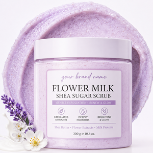 Gommage corporel au lait de fleurs et au sucre de karité, exfoliant naturel, hydratant, éclaircissant la peau, gommage biologique en gros, OEM, étiquette privée - Product Image 2